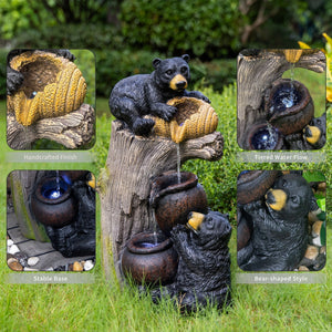 Bear Outdoor Water Fountain with LED Lights - Brown Grey