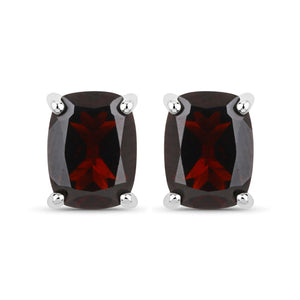 18K White Gold Plated 3.50 Carat Genuine Garnet .925 Sterling Silver Earrings