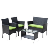 4 PC Rattan Patio Furniture Set Outdoor Cushioned Wicker Sofa Green Cushion