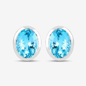 4.00 Carat Genuine Swiss Blue Topaz .925 Sterling Silver Earrings