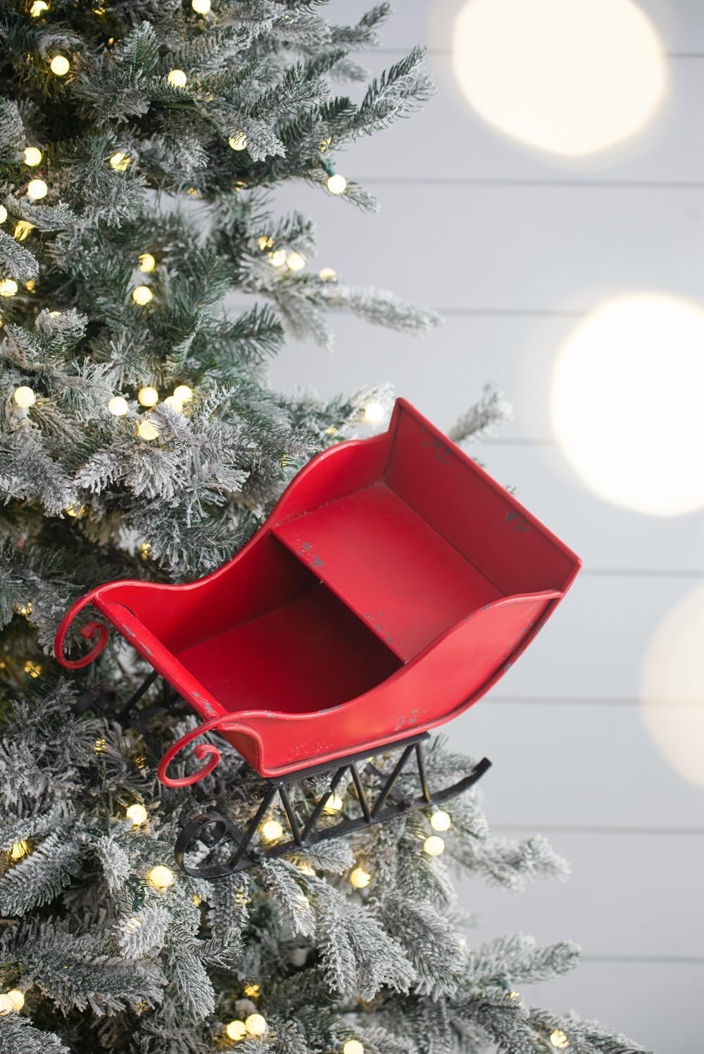 Iron Sleigh Large, Distressed Christmas Santa Sleigh Holiday Decoration