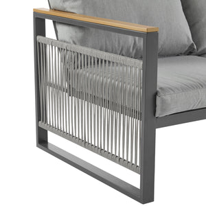 4-Piece Outdoor Metal Patio Furniture Set with Cushion - Grey & Natural