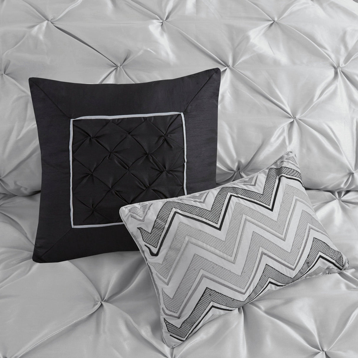 7-Piece King 100% Polyester Pieced Pleated Tufted Comforter Set