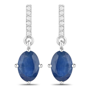 1.95 Carat Genuine Blue Sapphire and White Diamond 10K White Gold Earrings