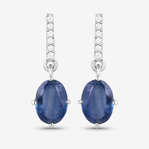 1.95 Carat Genuine Blue Sapphire and White Diamond 10K White Gold Earrings