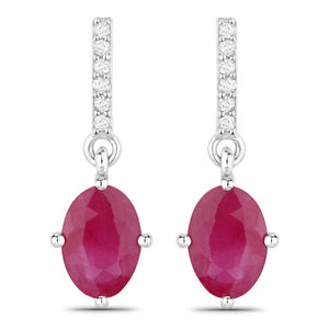 1.75 Carat Genuine Ruby and White Diamond 10K White Gold Earrings