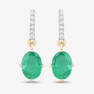 1.49 Carat Genuine Zambian Emerald and White Diamond 10K Yellow Gold Earrings