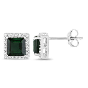 1.55 Carat Genuine Green Tourmaline and White Diamond 14K White Gold Earrings