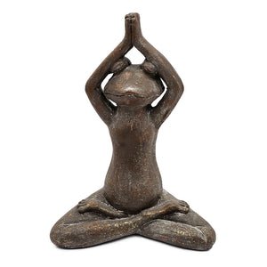 11.5x6.5x15 Brown Magnesium Yoga Frog Figurine in Namaste Pose with Gold Accents