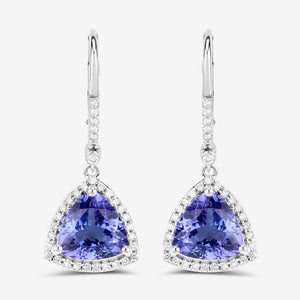 4.61 Carat Genuine Tanzanite and White Diamond 14K White Gold Earrings