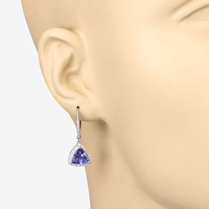 4.61 Carat Genuine Tanzanite and White Diamond 14K White Gold Earrings