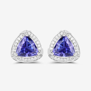 3.70 Carat Genuine Tanzanite and White Diamond 14K White Gold Earrings