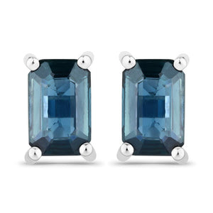 0.80 Carat Genuine Blue Sapphire 14K White Gold Earrings