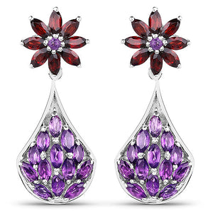 3.80 Carat Genuine Amethyst, Garnet and Amethyst .925 Sterling Silver Earrings