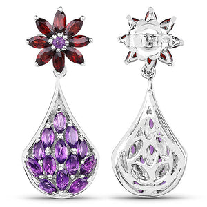 3.80 Carat Genuine Amethyst, Garnet and Amethyst .925 Sterling Silver Earrings