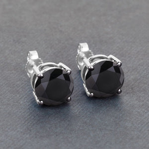 4.91 Carat Genuine Black Diamond 14K White Gold Earrings