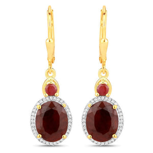 6.98 Carat Dyed Ruby and White Diamond .925 Sterling Silver Earrings