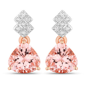3.31 Carat Genuine Morganite and White Diamond 14K Rose Gold Earrings