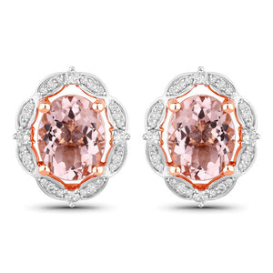 3.52 Carat Genuine Morganite and White Diamond 14K Rose Gold Earrings