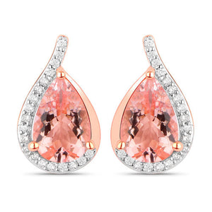 2.43 Carat Genuine Morganite and White Diamond 14K Rose Gold Earrings