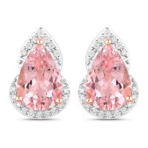 2.37 Carat Genuine Morganite and White Diamond 14K Rose Gold Earrings