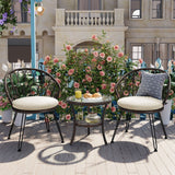 U_STYLE Outdoor Leisure Set, 2 Rattan Single Chairs with Glass Round Table