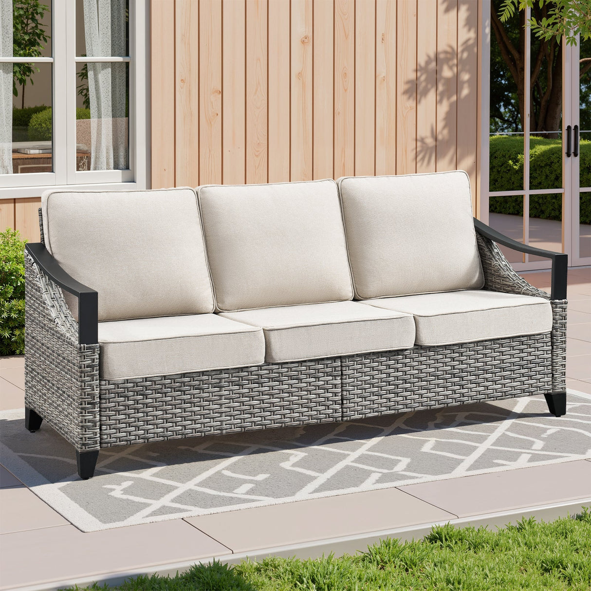 73.4" Wide Outdoor Wicker Sofa