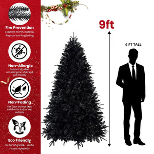 6-Foot Pre-Lit Black Christmas Tree with 350 LED Lights - Black