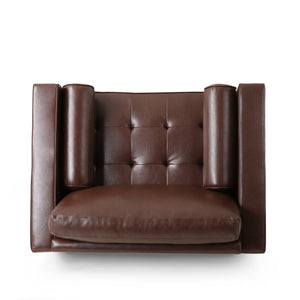 Sophisticated Club Chair with Relaxing Comfort in Dark Brown Faux Leather and Birch Wood