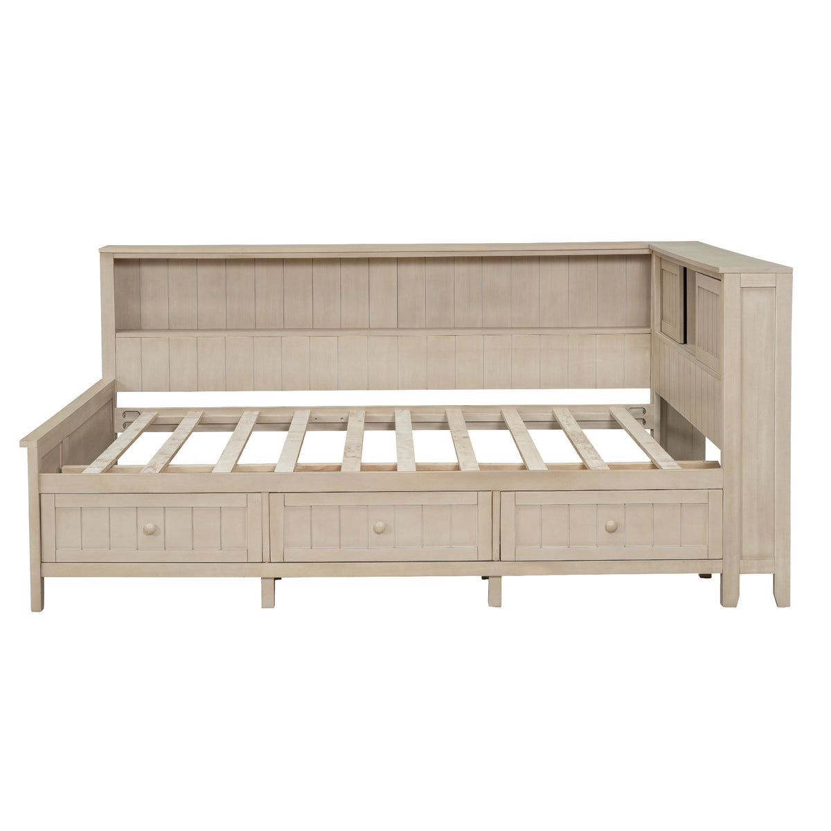Full Size Wood Daybed with Storage Shelves and 3 Drawers