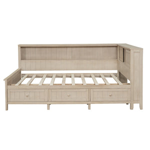 Full Size Wood Daybed with Storage Shelves and 3 Drawers