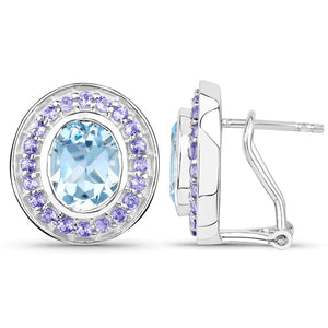 6.30 Carat Genuine Blue Topaz and Tanzanite .925 Sterling Silver Earrings