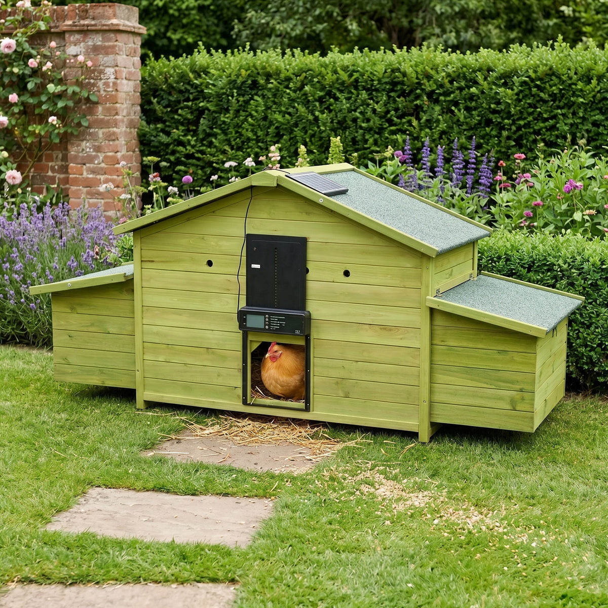 70" Automatic Chicken Coop with Solar-Powered Door - Green