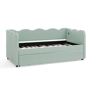 Gingham Daybed With USB Charging Port, Wave Shaped Design