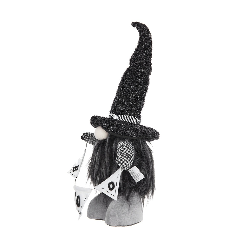 Set of 2 Black Fabric Gnomes with 'Boo' Banner
