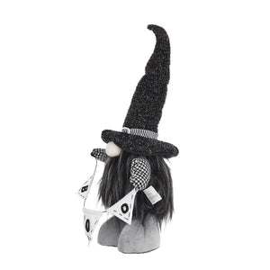 Set of 2 Black Fabric Gnomes with 'Boo' Banner