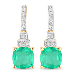 2.72 Carat Genuine Ethiopian Emerald and White Diamond 14K Yellow Gold Earrings