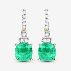 2.72 Carat Genuine Ethiopian Emerald and White Diamond 14K Yellow Gold Earrings