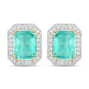 2.99 Carat Genuine Ethiopian Emerald and White Diamond 14K Yellow Gold Earrings