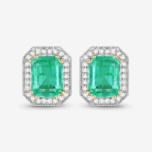 2.99 Carat Genuine Ethiopian Emerald and White Diamond 14K Yellow Gold Earrings