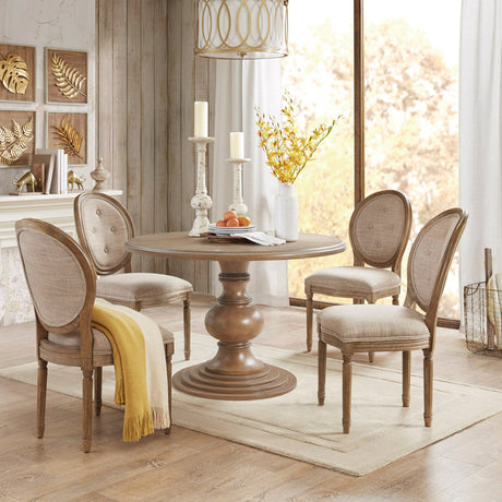 46" Round Pedestal Dining Table with Wood Frame