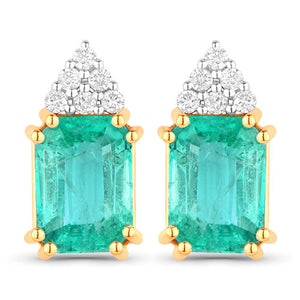 2.87 Carat Genuine Ethiopian Emerald and White Diamond 14K Yellow Gold Earrings
