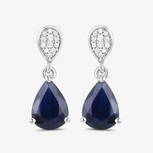2.76 Carat Genuine Blue Sapphire and White Diamond 10K White Gold Earrings
