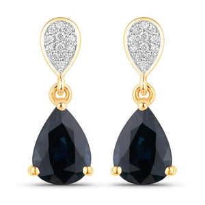 2.76 Carat Genuine Blue Sapphire and White Diamond 10K Yellow Gold Earrings