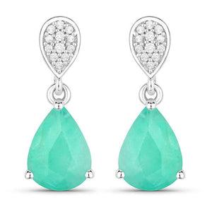 2.28 Carat Genuine Zambian Emerald and White Diamond 10K White Gold Earrings