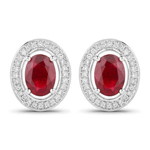 2.12 Carat Genuine Ruby and White Diamond 14K White Gold Earrings