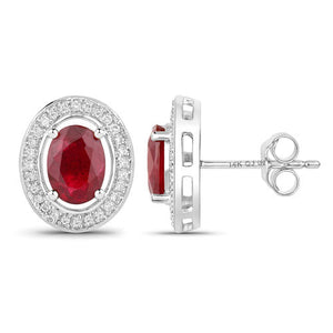 2.12 Carat Genuine Ruby and White Diamond 14K White Gold Earrings