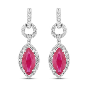 1.23 Carat Genuine Ruby and White Diamond 14K White Gold Earrings