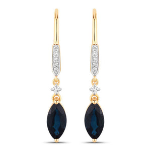 2.73 Carat Genuine Blue Sapphire and White Diamond 14K Yellow Gold Earrings