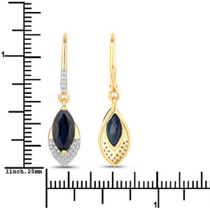2.79 Carat Genuine Blue Sapphire and White Diamond 14K Yellow Gold Earrings